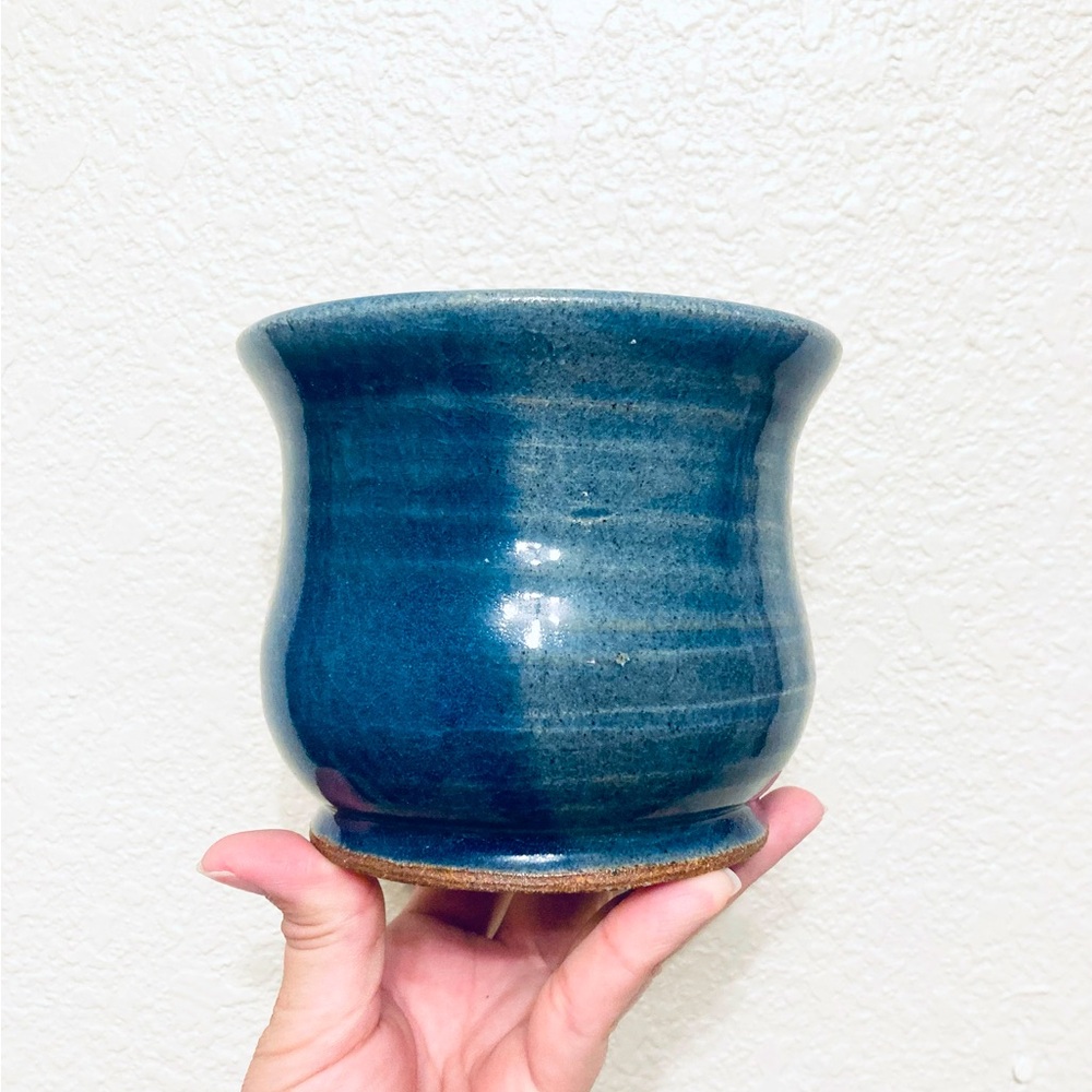 Gorgeous Blue Studio Pottery Ceramic Small Planter signed